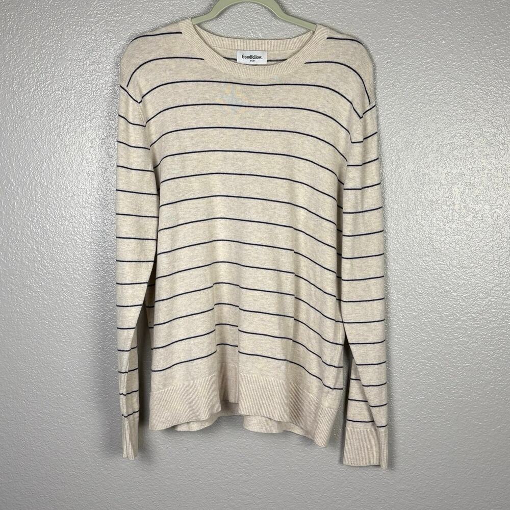 Goodfellow & Co Men's Size Large Beige Tan Striped Long Sleeve Cotton Sweater